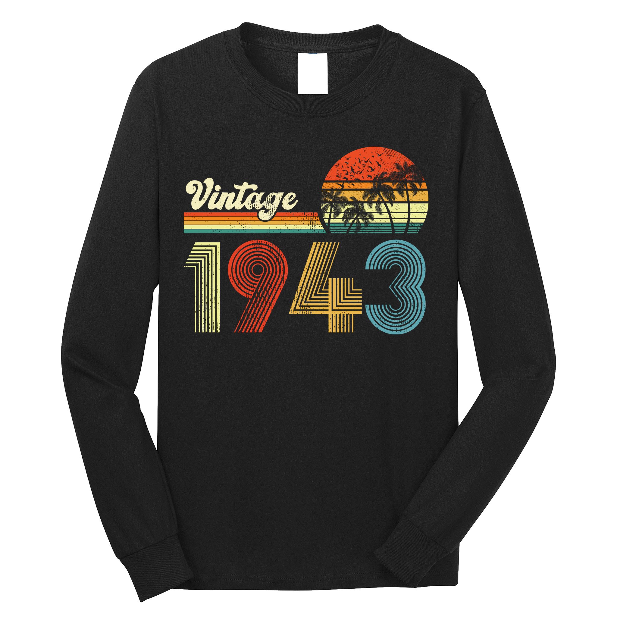 Vintage Birthday 1943 Retro Sunset Mom dad Gift 80th Birthday Long Sleeve Shirt