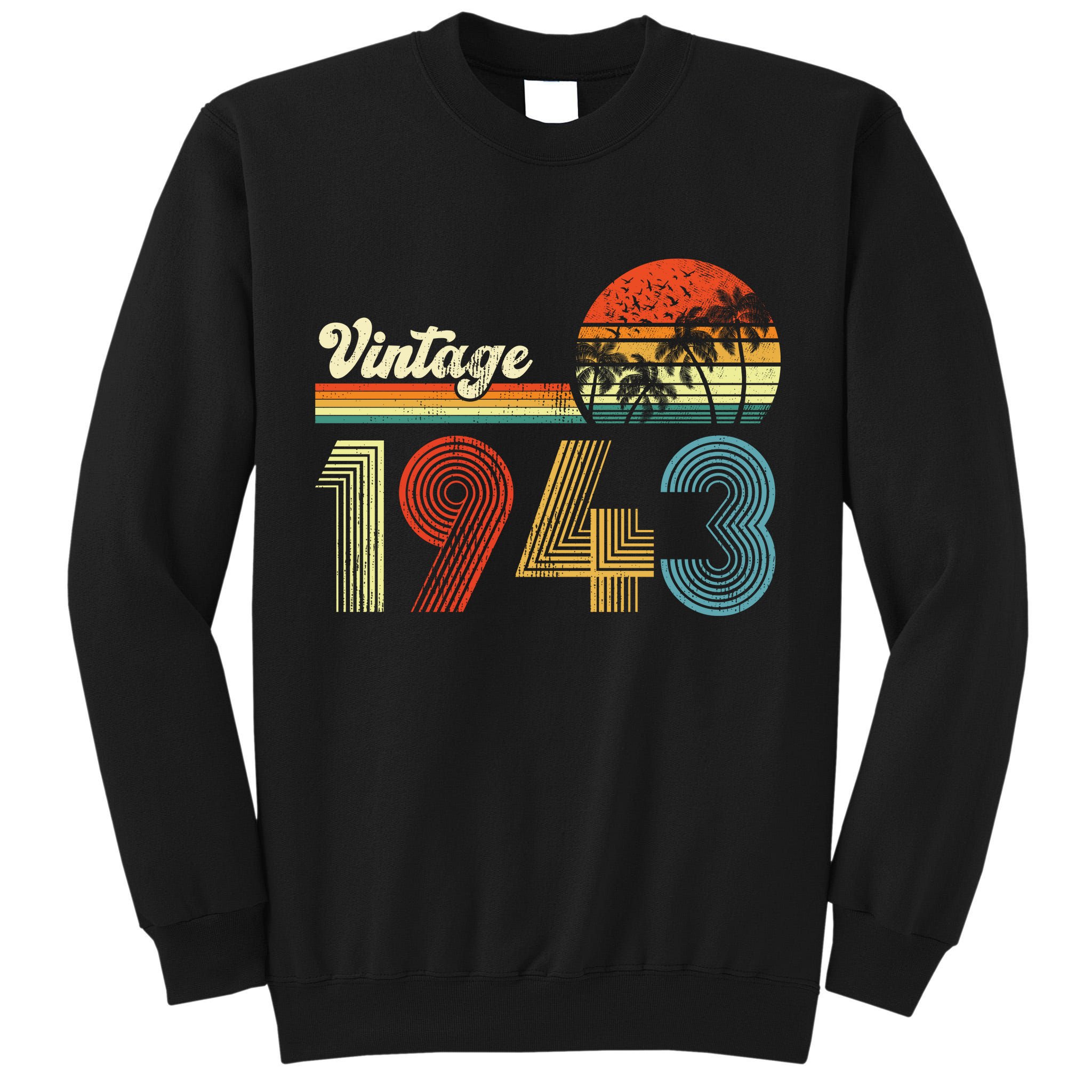 Vintage Birthday 1943 Retro Sunset Mom dad Gift 80th Birthday Tall Sweatshirt