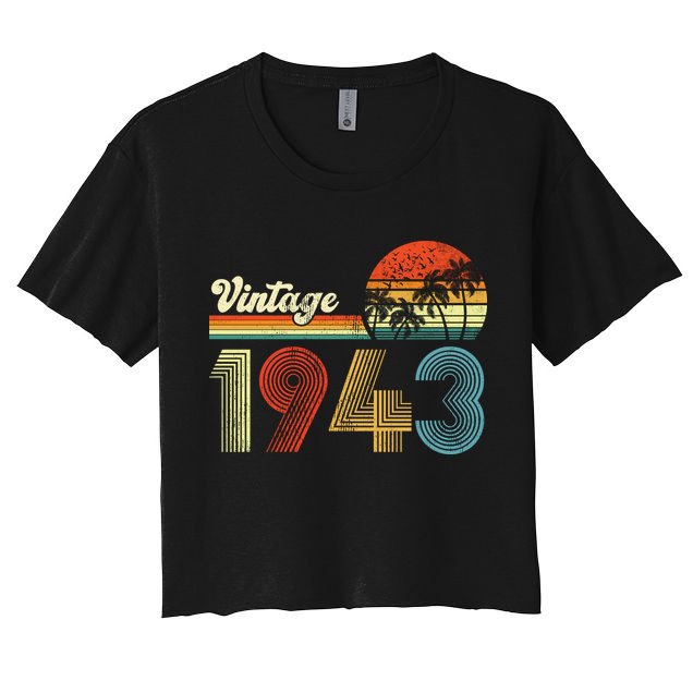 Vintage Birthday 1943 Retro Sunset Mom dad Gift 80th Birthday Crop Top