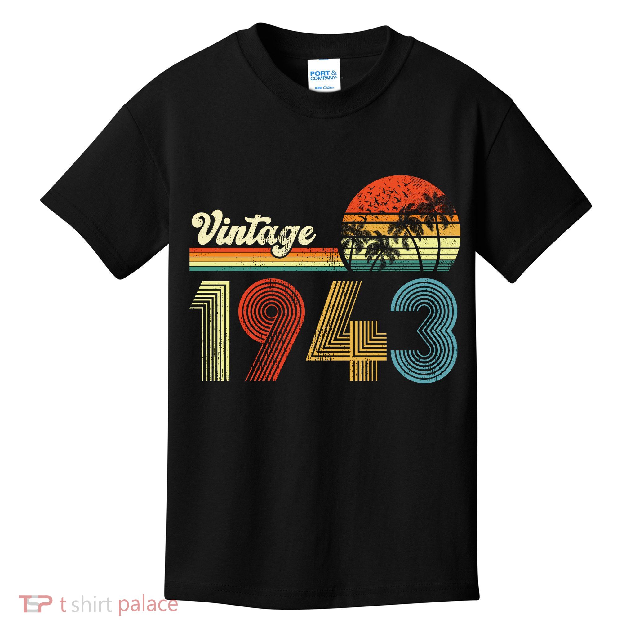 Vintage Birthday 1943 Retro Sunset Mom dad Gift 80th Birthday Kids T-Shirt