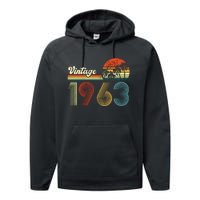 Vintage Birthday 1963 Retro Sunset Mom dad Gift 60th Birthday Performance Fleece Hoodie