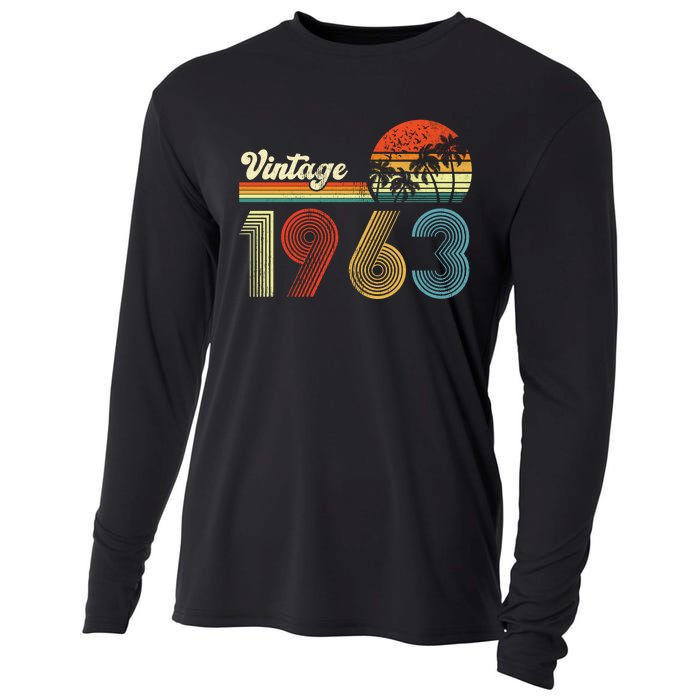 Vintage Birthday 1963 Retro Sunset Mom dad Gift 60th Birthday Cooling Performance Long Sleeve Crew