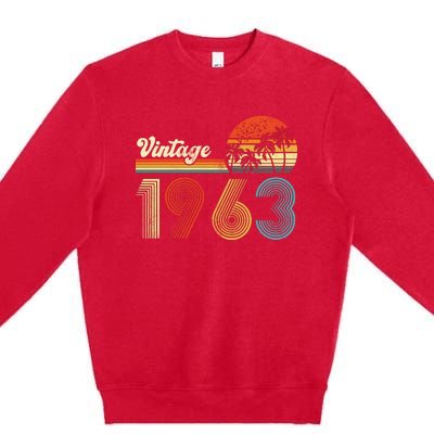 Vintage Birthday 1963 Retro Sunset Mom dad Gift 60th Birthday Premium Crewneck Sweatshirt