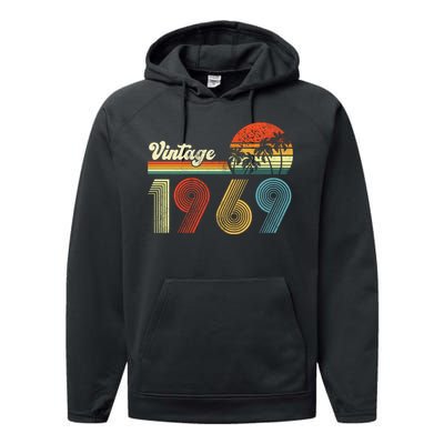 Vintage Birthday 1969 Retro Sunset Mom dad Gift 54th Birthday Performance Fleece Hoodie