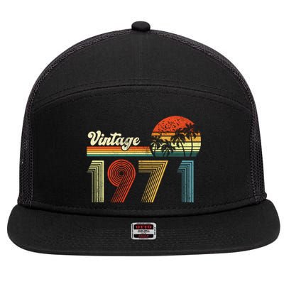 Vintage Birthday 1971 Retro Sunset Mom dad Gift 52nd Birthday 7 Panel Mesh Trucker Snapback Hat