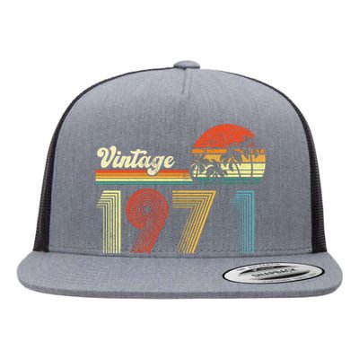 Vintage Birthday 1971 Retro Sunset Mom dad Gift 52nd Birthday Flat Bill Trucker Hat