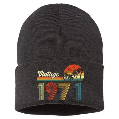 Vintage Birthday 1971 Retro Sunset Mom dad Gift 52nd Birthday Sustainable Knit Beanie