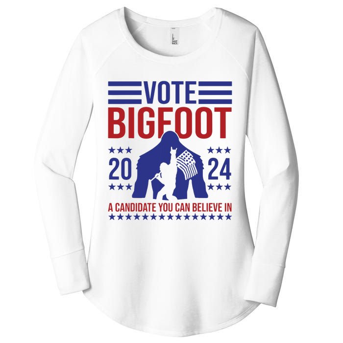 Vote Bigfoot 2024 A Candidate You Can Believe In Women's Perfect Tri Tunic Long Sleeve Shirt