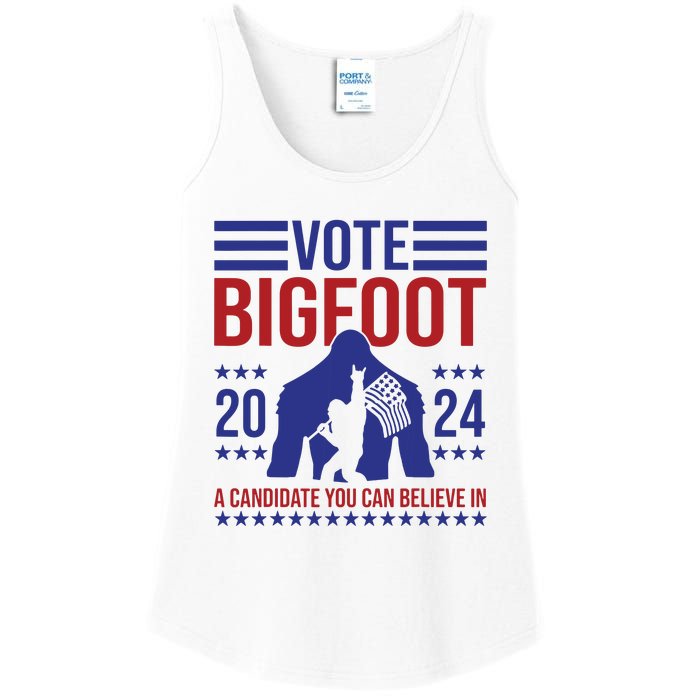 Vote Bigfoot 2024 A Candidate You Can Believe In Ladies Essential Tank