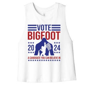 Vote Bigfoot 2024 A Candidate You Can Believe In Women's Racerback Cropped Tank