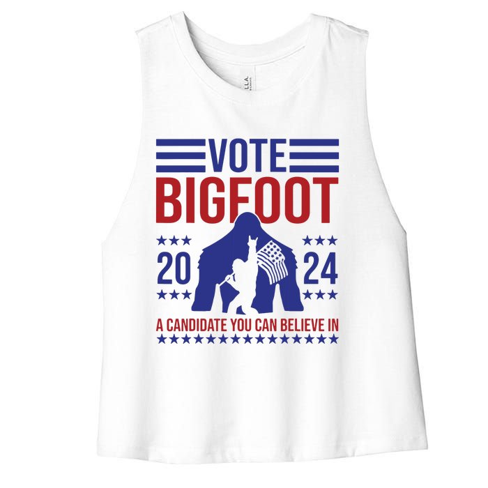 Vote Bigfoot 2024 A Candidate You Can Believe In Women's Racerback Cropped Tank