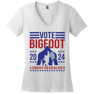 Vote Bigfoot 2024 A Candidate You Can Believe In Women's V-Neck T-Shirt