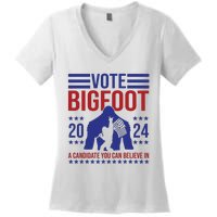 Vote Bigfoot 2024 A Candidate You Can Believe In Women's V-Neck T-Shirt