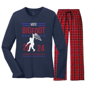 Vote Bigfoot 2024 A Candidate You Can Believe In Women's Long Sleeve Flannel Pajama Set 