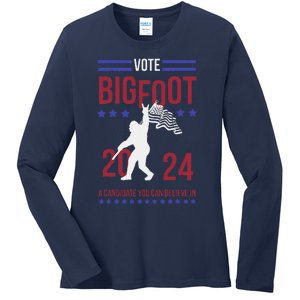 Vote Bigfoot 2024 A Candidate You Can Believe In Ladies Long Sleeve Shirt