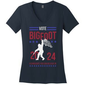 Vote Bigfoot 2024 A Candidate You Can Believe In Women's V-Neck T-Shirt