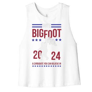 Vote Bigfoot 2024 A Candidate You Can Believe In Women's Racerback Cropped Tank