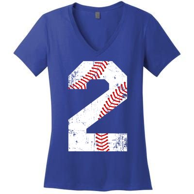 Vintage Baseball 2 Jersey Number Gift Women's V-Neck T-Shirt