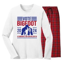 Vote Bigfoot 2024 A Candidate You Can Believe In Women's Long Sleeve Flannel Pajama Set 