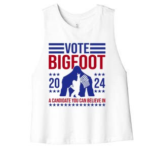 Vote Bigfoot 2024 A Candidate You Can Believe In Women's Racerback Cropped Tank