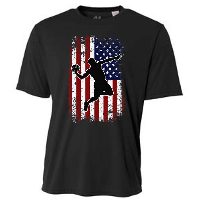 Vintage Basketball 4th of July USA American Flag Cooling Performance Crew T-Shirt