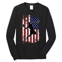 Vintage Basketball 4th of July USA American Flag Long Sleeve Shirt