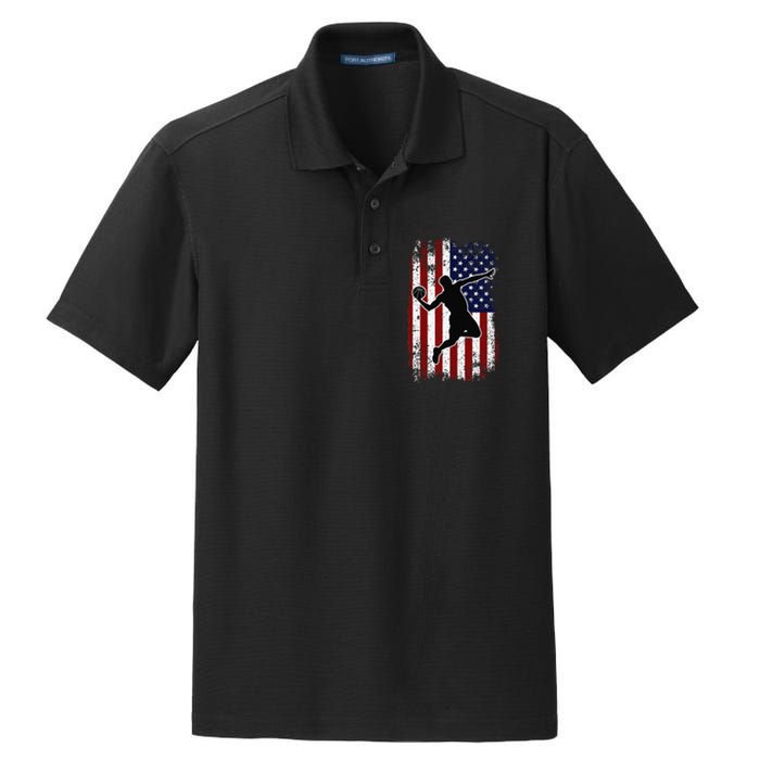 Vintage Basketball 4th of July USA American Flag Dry Zone Grid Polo