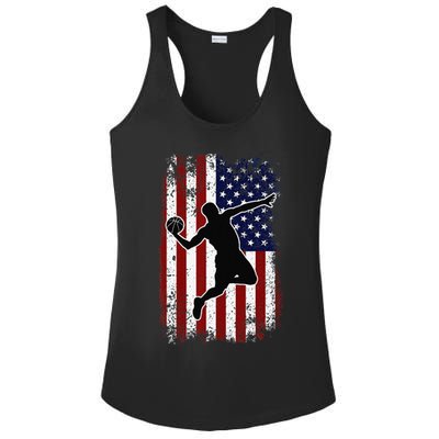 Vintage Basketball 4th of July USA American Flag Ladies PosiCharge Competitor Racerback Tank