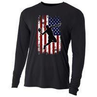 Vintage Basketball 4th of July USA American Flag Cooling Performance Long Sleeve Crew