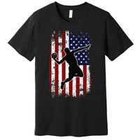 Vintage Basketball 4th of July USA American Flag Premium T-Shirt