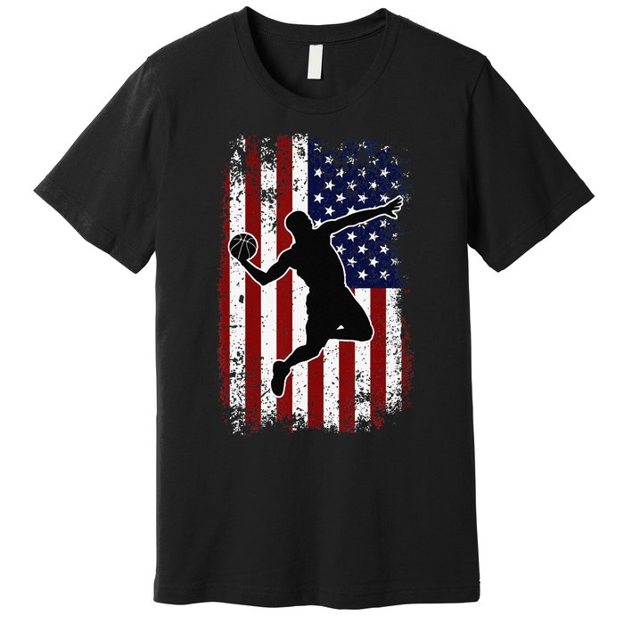 Vintage Basketball 4th of July USA American Flag Premium T-Shirt