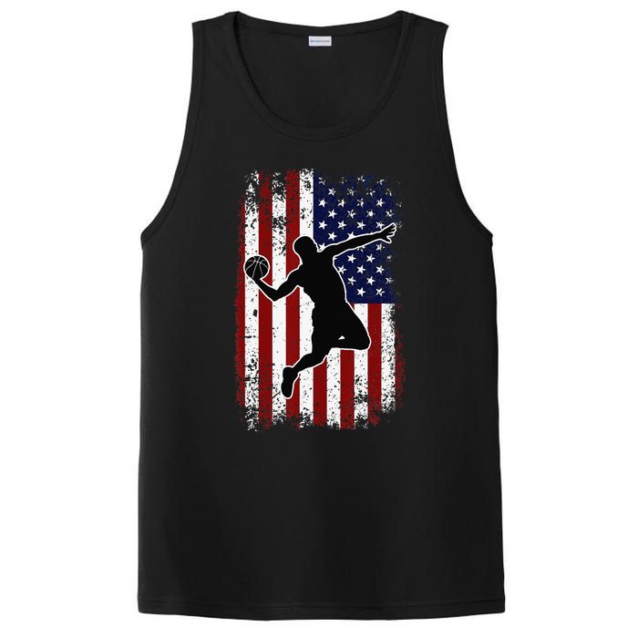 Vintage Basketball 4th of July USA American Flag PosiCharge Competitor Tank