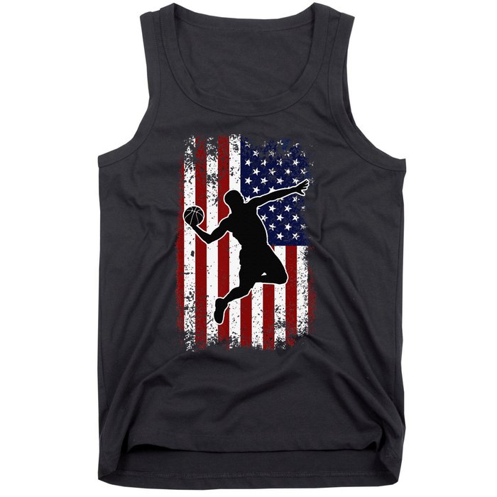 Vintage Basketball 4th of July USA American Flag Tank Top