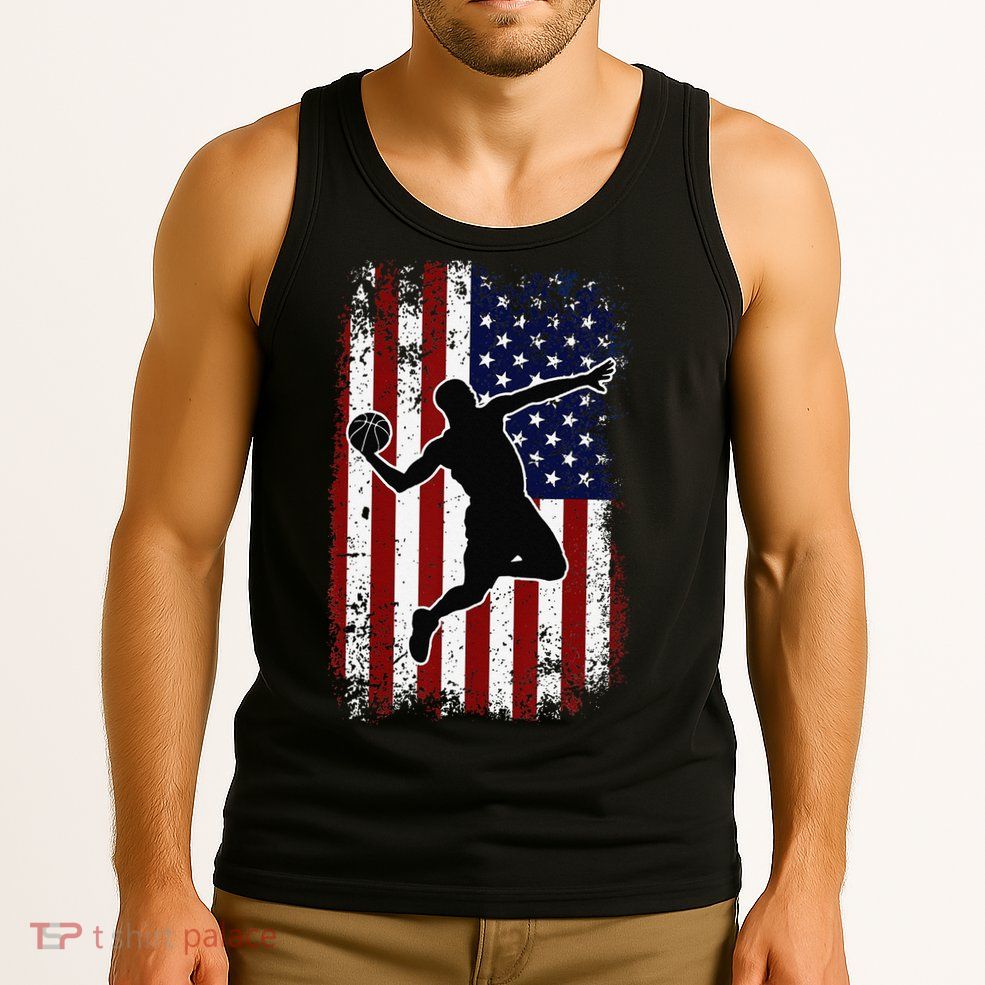 Vintage Basketball 4th of July USA American Flag Tank Top