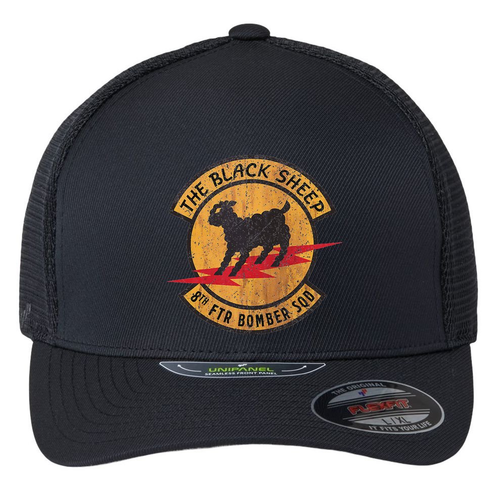 Vintage Black 8th Ftr Bomber Squadron Flexfit Unipanel Trucker Cap