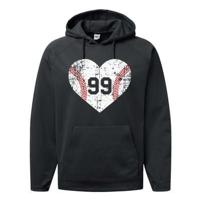 Vintage Baseball 99 Jersey Number Performance Fleece Hoodie