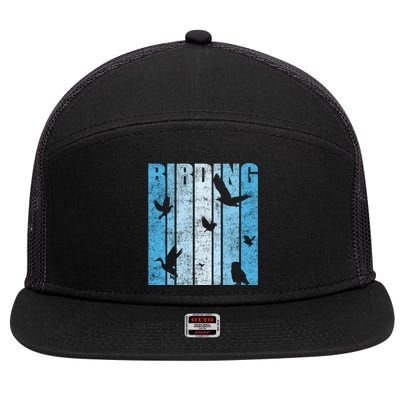 Vintage Birding Artwork Birdwatching Bird Lover Funny Gift 7 Panel Mesh Trucker Snapback Hat