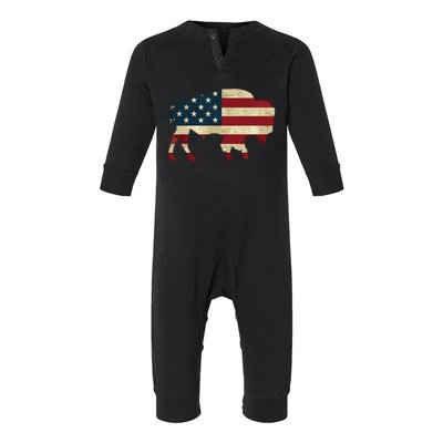 Vintage Buffalo American Flag Bison Patriotic Gift Infant Fleece One Piece