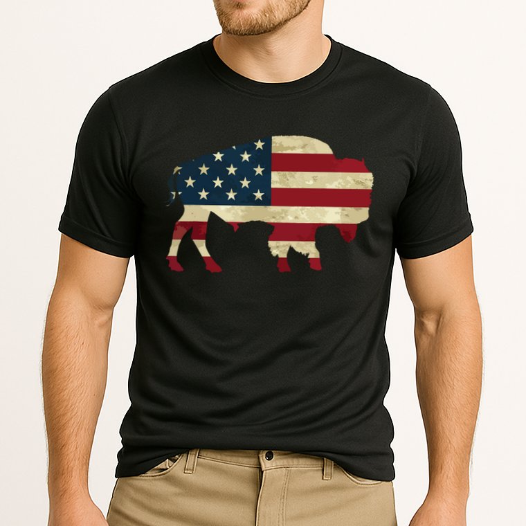 Vintage Buffalo American Flag Bison Patriotic Gift Cooling Performance Crew T-Shirt