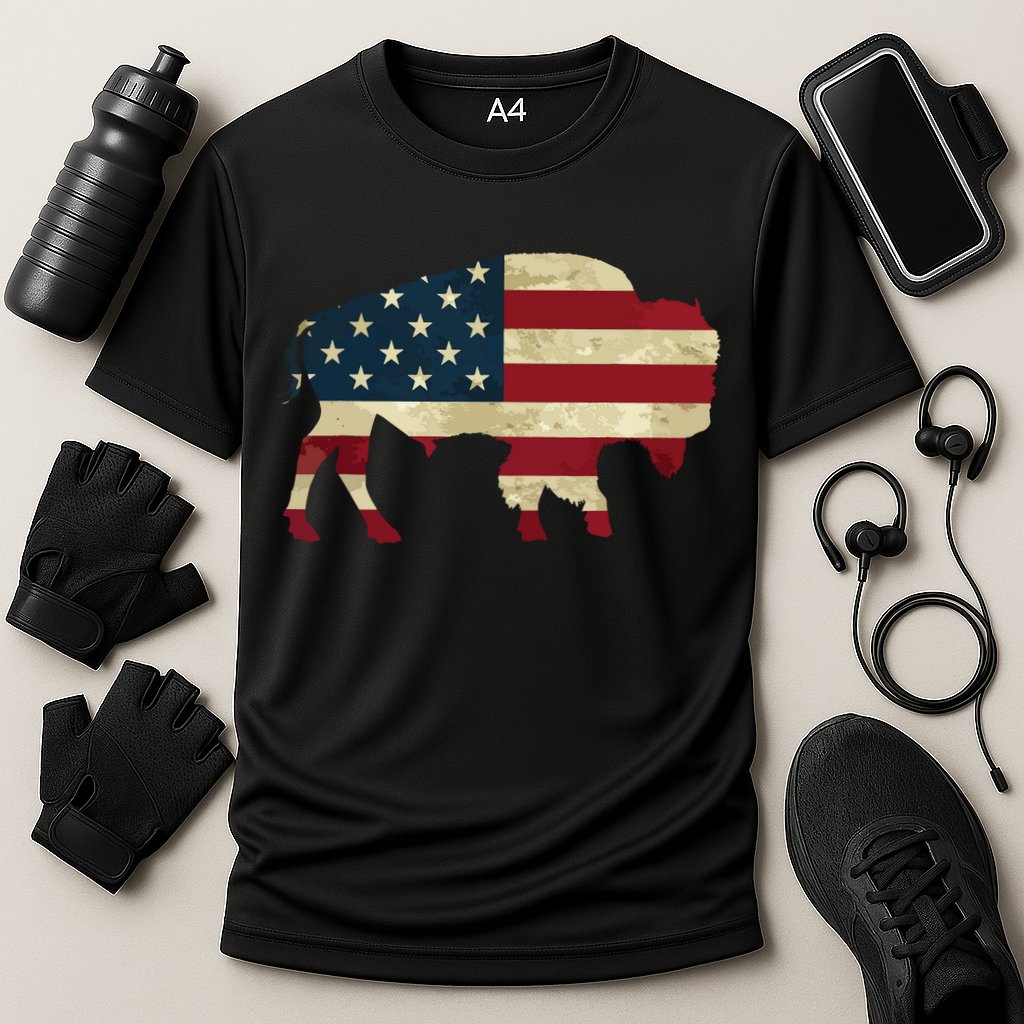 Vintage Buffalo American Flag Bison Patriotic Gift Cooling Performance Crew T-Shirt