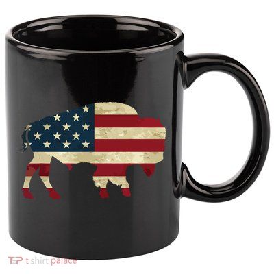 Vintage Buffalo American Flag Bison Patriotic Gift 11oz C Handle Ceramic Mug