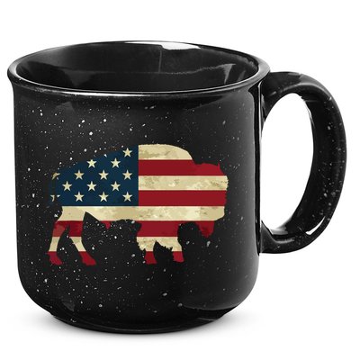 Vintage Buffalo American Flag Bison Patriotic Gift 15oz Campfire Ceramic Mug