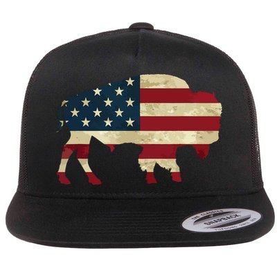Vintage Buffalo American Flag Bison Patriotic Gift Flatbill Hat