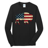 Vintage Buffalo American Flag Bison Patriotic Gift Tall Long Sleeve T-Shirt