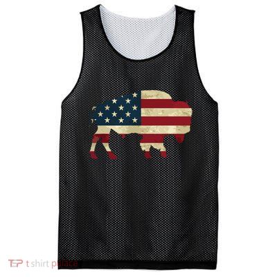 Vintage Buffalo American Flag Bison Patriotic Gift Mesh Reversible Basketball Jersey Tank