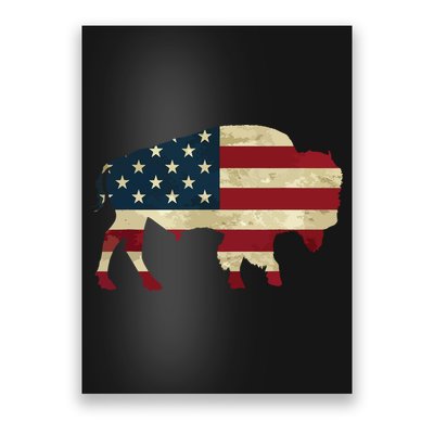 Vintage Buffalo American Flag Bison Patriotic Gift Poster