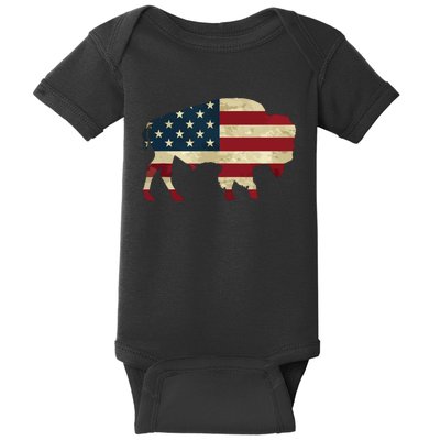 Vintage Buffalo American Flag Bison Patriotic Gift Baby Bodysuit