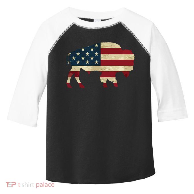 Vintage Buffalo American Flag Bison Patriotic Gift Toddler Fine Jersey T-Shirt