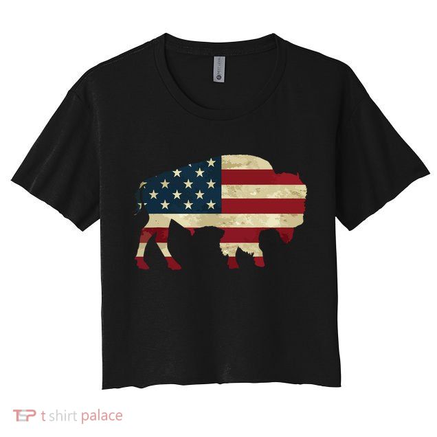 Vintage Buffalo American Flag Bison Patriotic Gift Crop Top