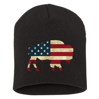 Vintage Buffalo American Flag Bison Patriotic Gift Short Acrylic Beanie